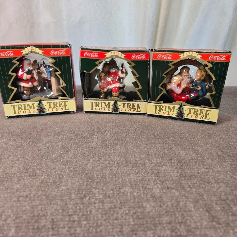 Coca-Cola Trim-A-Tree Collection Santa Ornaments Set of 3 Haddon Sundblom 90s